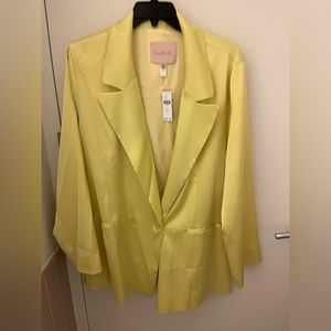 Anthropologie chartreuse satin blazer